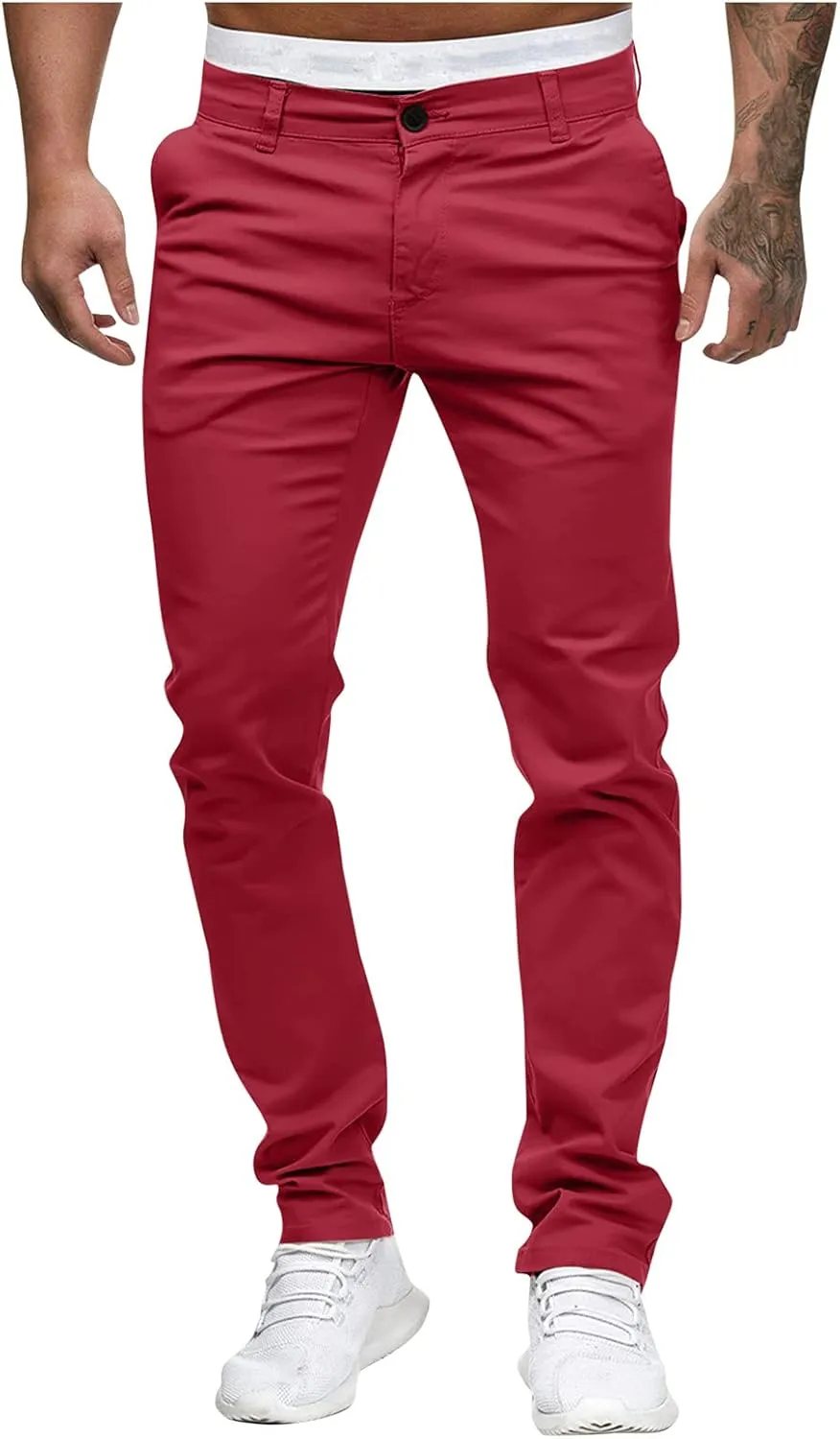 2021 Mens Chino Fit Flat Front Dress Pants Casual Cotton Jeans Slim Fit Skinny Stretchy Slacks Tapered Trousers