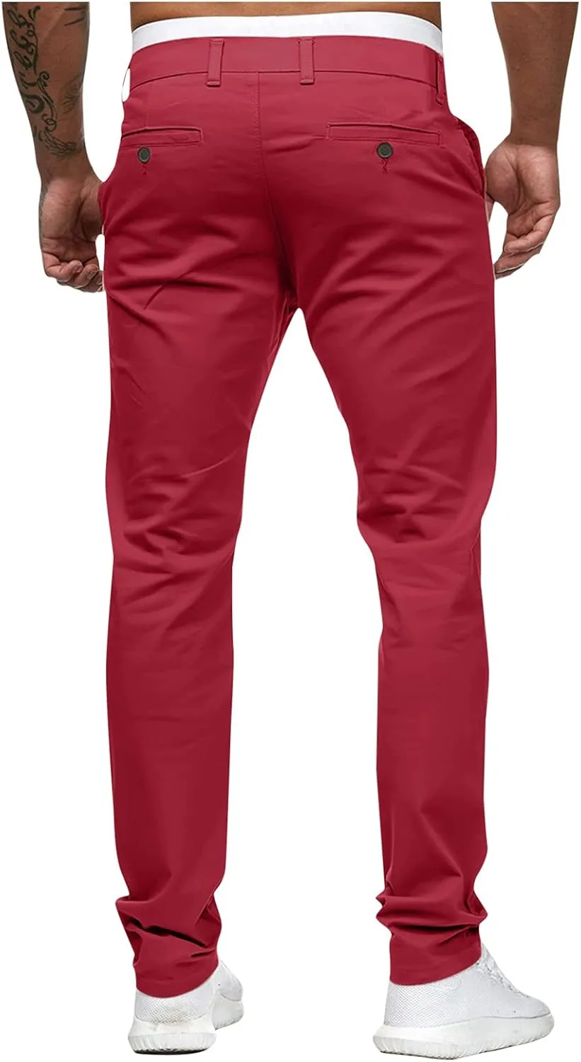 2021 Mens Chino Fit Flat Front Dress Pants Casual Cotton Jeans Slim Fit Skinny Stretchy Slacks Tapered Trousers