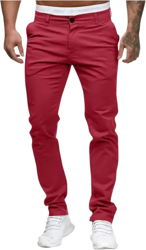 2021 Mens Chino Fit Flat Front Dress Pants Casual Cotton Jeans Slim Fit Skinny Stretchy Slacks Tapered Trousers