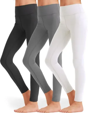 3 Pack Girls Black Athletic Leggings, Printed Ankle Length High Waisted Yoga Pants for Kids Teen