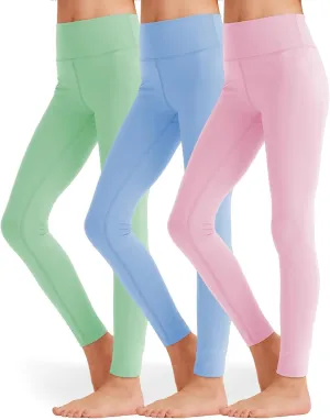 3 Pack Girls Black Athletic Leggings, Printed Ankle Length High Waisted Yoga Pants for Kids Teen