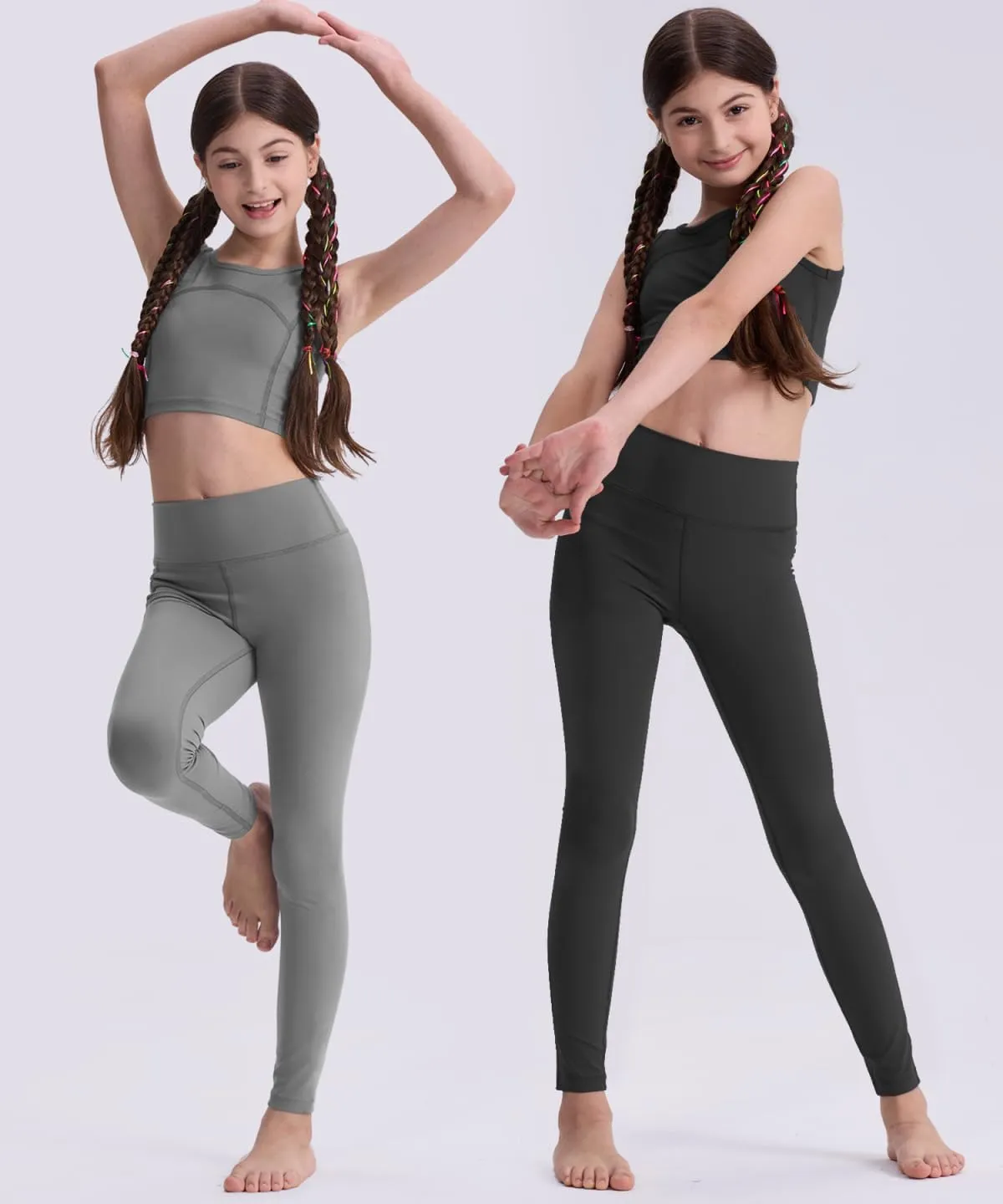 3 Pack Girls Black Athletic Leggings, Printed Ankle Length High Waisted Yoga Pants for Kids Teen