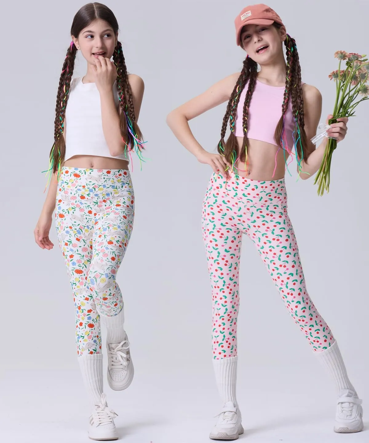 3 Pack Girls Black Athletic Leggings, Printed Ankle Length High Waisted Yoga Pants for Kids Teen