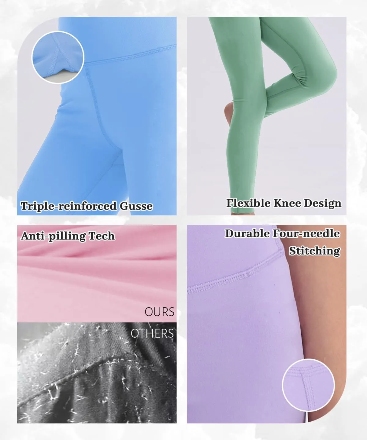 3 Pack Girls Black Athletic Leggings, Printed Ankle Length High Waisted Yoga Pants for Kids Teen