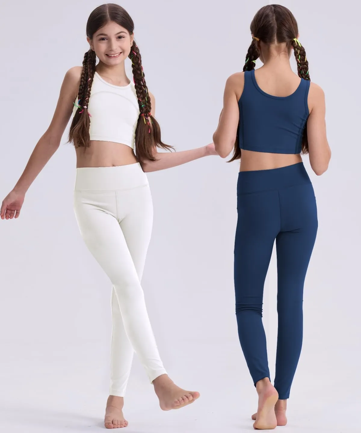 3 Pack Girls Black Athletic Leggings, Printed Ankle Length High Waisted Yoga Pants for Kids Teen