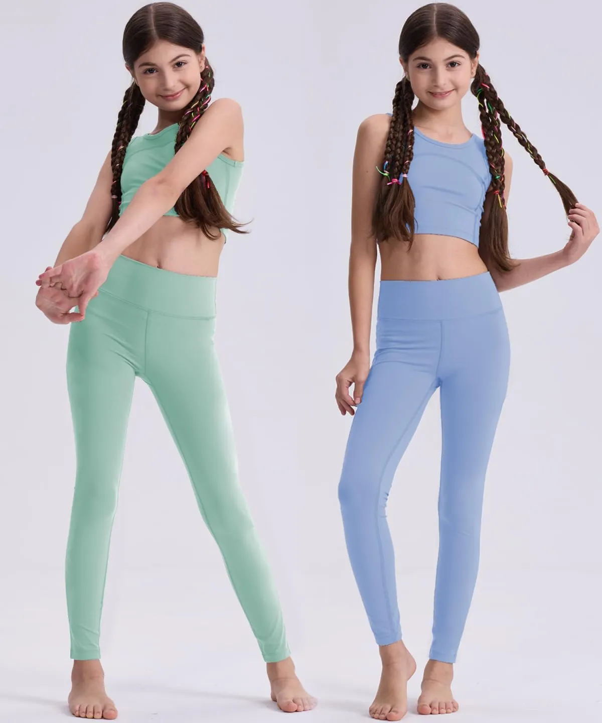 3 Pack Girls Black Athletic Leggings, Printed Ankle Length High Waisted Yoga Pants for Kids Teen