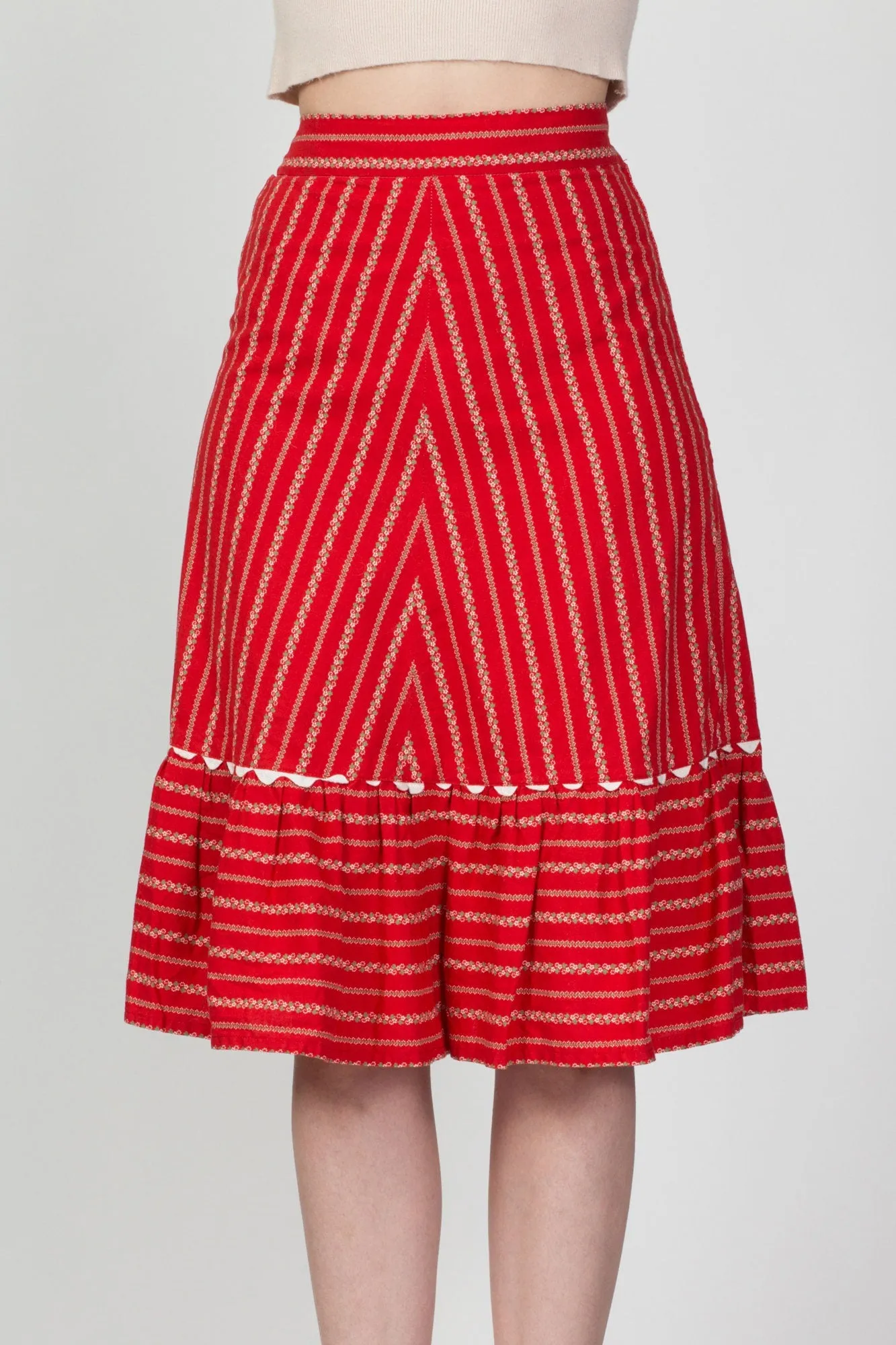 70s Red Floral Skirt - Medium, 28"