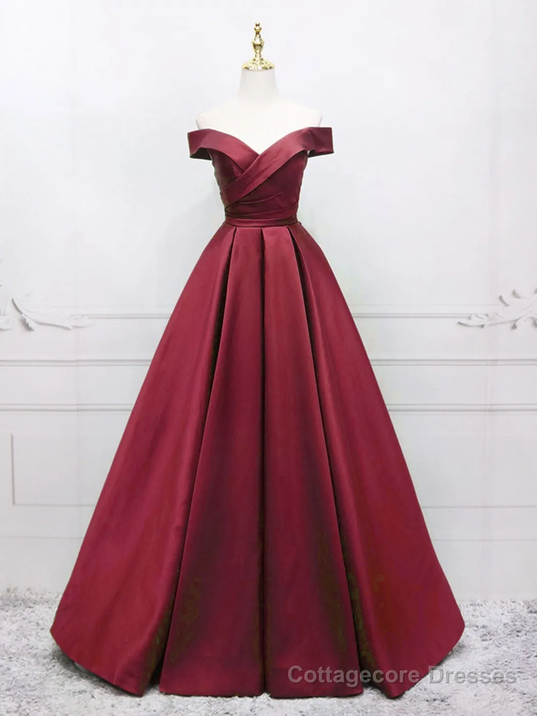 A-Line Off Shoulder Green Satin Long Prom Dresses, Green Evening Dresses