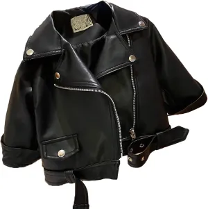 Baby Leather Motorcycle Jacket Coat Toddler Infant Zipper Fall Winter Solid Color Long Sleeve Outerwear Jackets