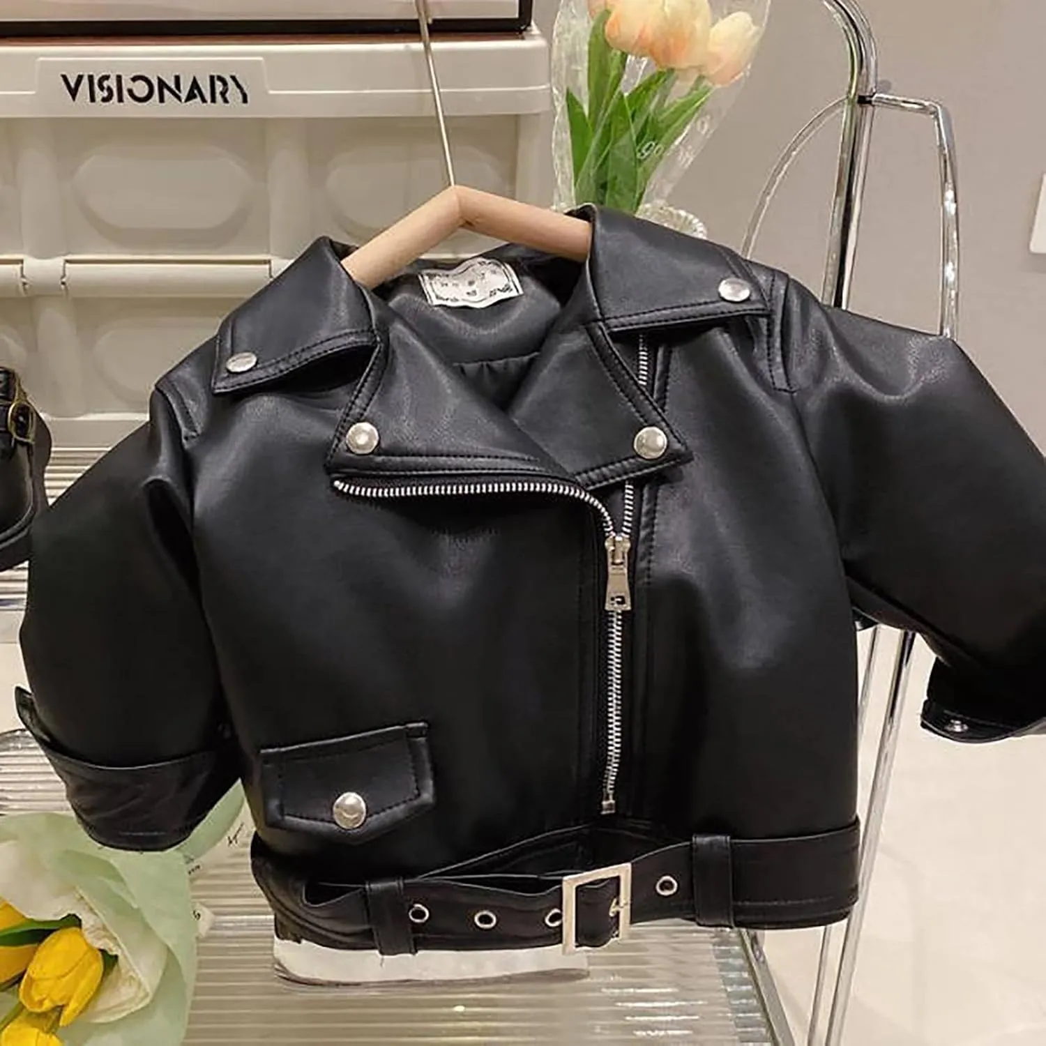 Baby Leather Motorcycle Jacket Coat Toddler Infant Zipper Fall Winter Solid Color Long Sleeve Outerwear Jackets