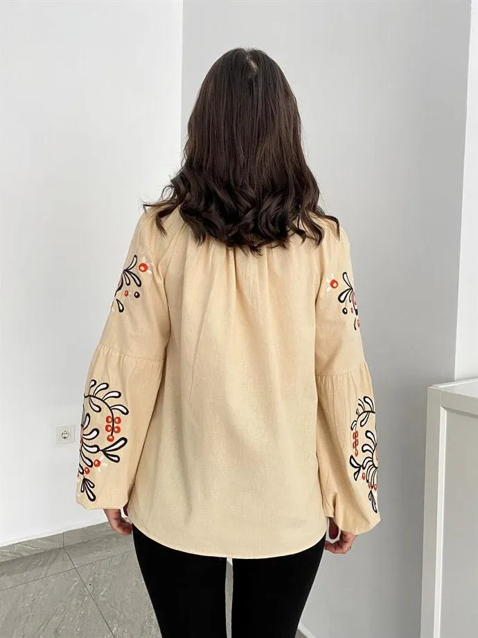 Bohemian Flair Linen-Cotton Blouse