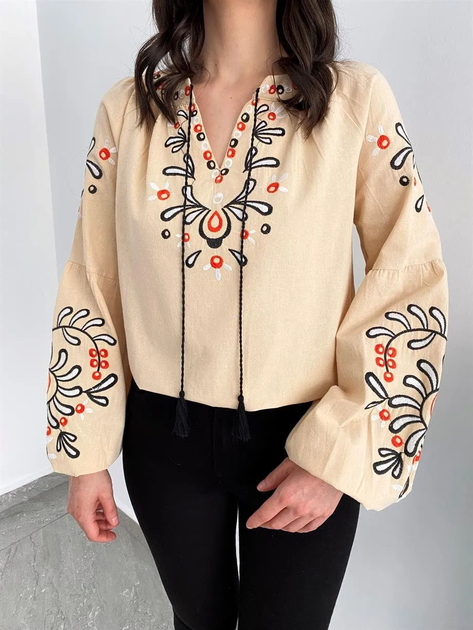 Bohemian Flair Linen-Cotton Blouse