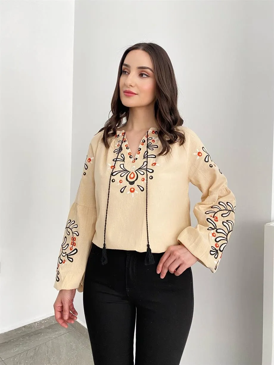 Bohemian Flair Linen-Cotton Blouse