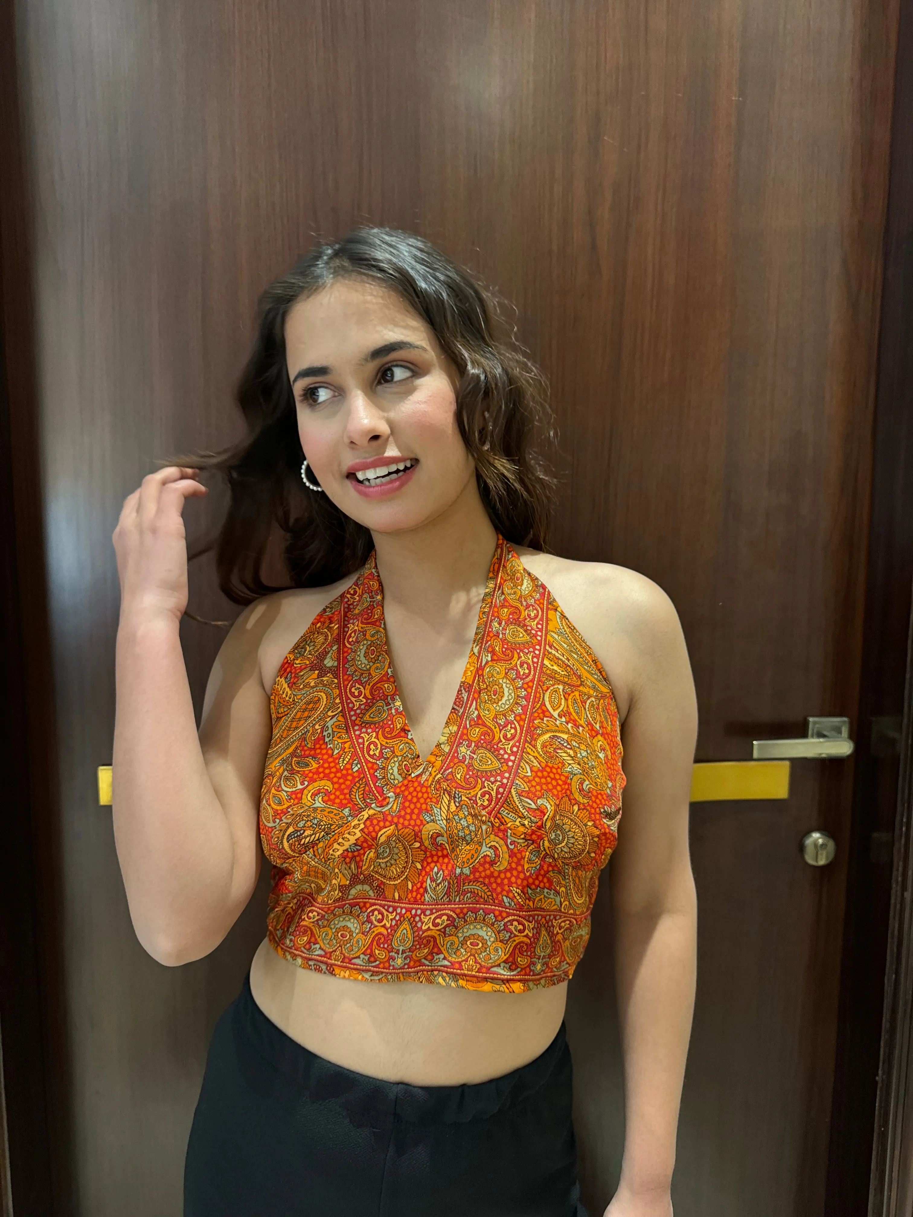 Boho Printed Halter Top  in Orange