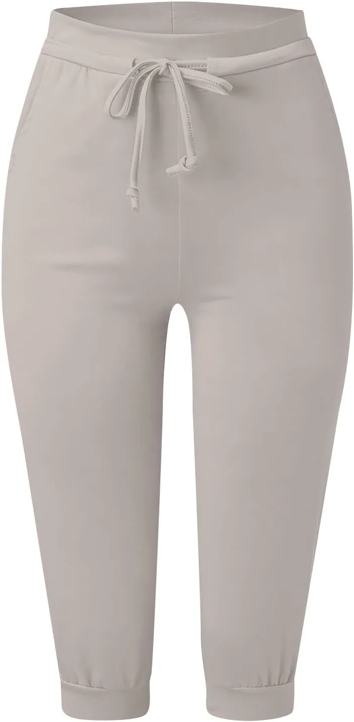 Capri Cargo Jogger Pants for Women 2024 Soft Casual Drawstrings Track Cuff Bottoms Capri Leggings Pockets