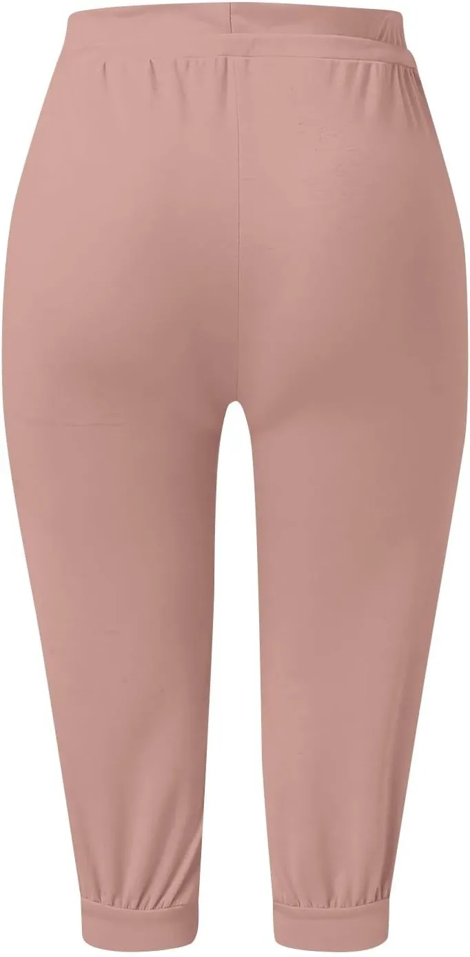 Capri Cargo Jogger Pants for Women 2024 Soft Casual Drawstrings Track Cuff Bottoms Capri Leggings Pockets