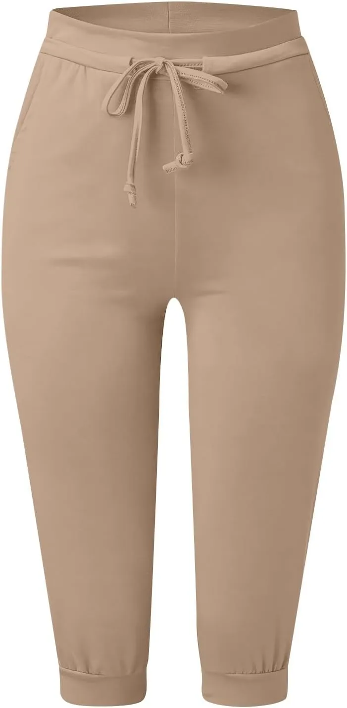 Capri Cargo Jogger Pants for Women 2024 Soft Casual Drawstrings Track Cuff Bottoms Capri Leggings Pockets