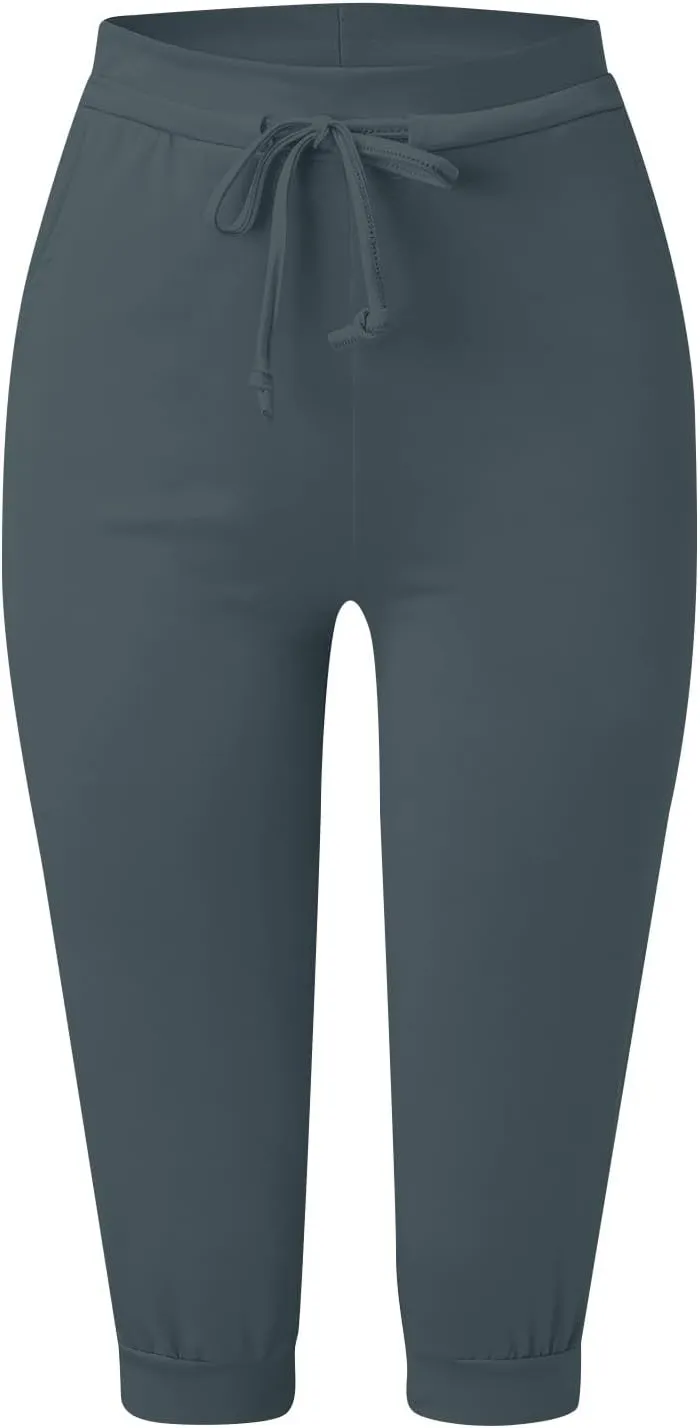 Capri Cargo Jogger Pants for Women 2024 Soft Casual Drawstrings Track Cuff Bottoms Capri Leggings Pockets
