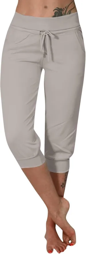 Capri Cargo Jogger Pants for Women 2024 Soft Casual Drawstrings Track Cuff Bottoms Capri Leggings Pockets