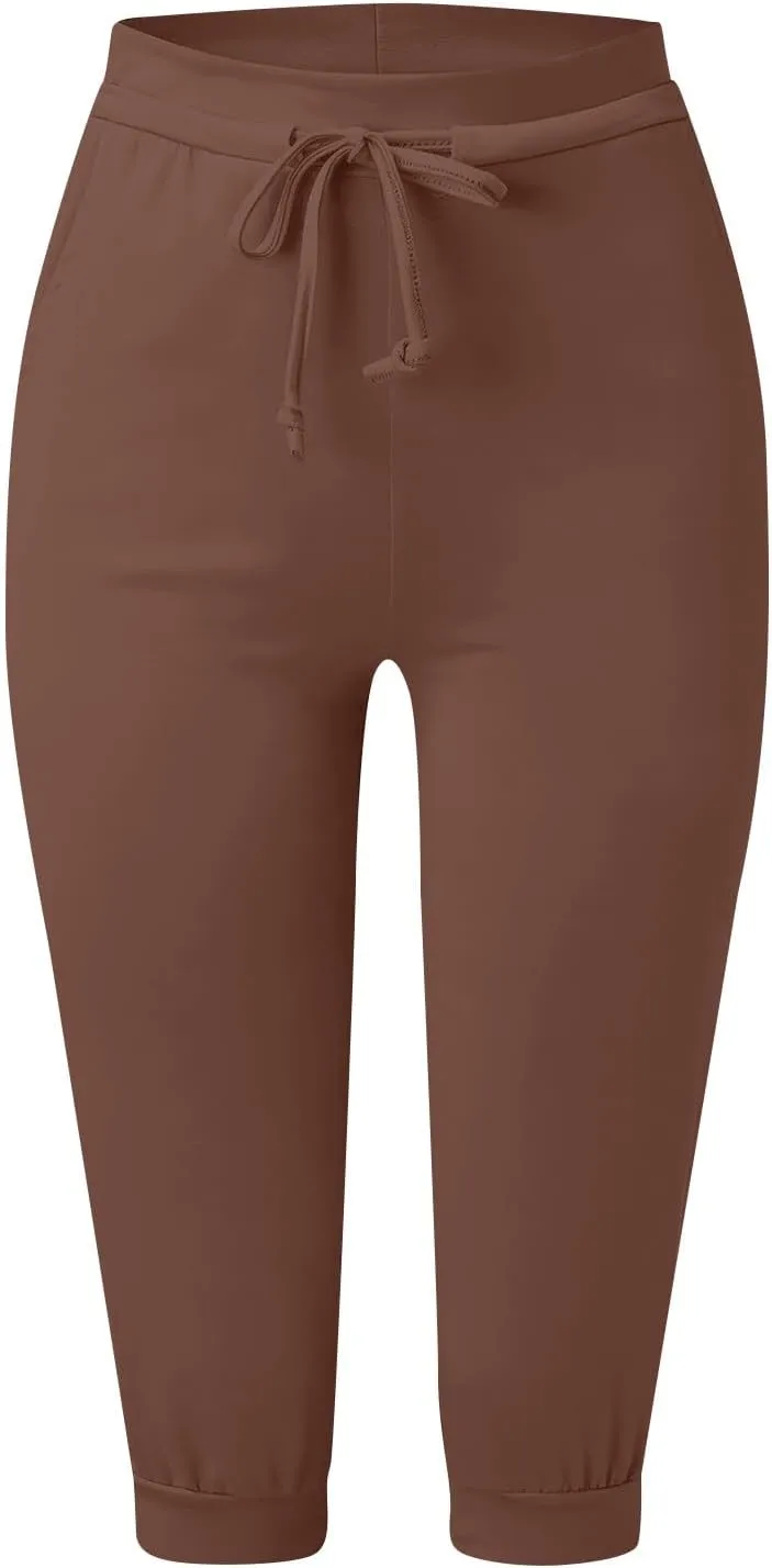 Capri Cargo Jogger Pants for Women 2024 Soft Casual Drawstrings Track Cuff Bottoms Capri Leggings Pockets
