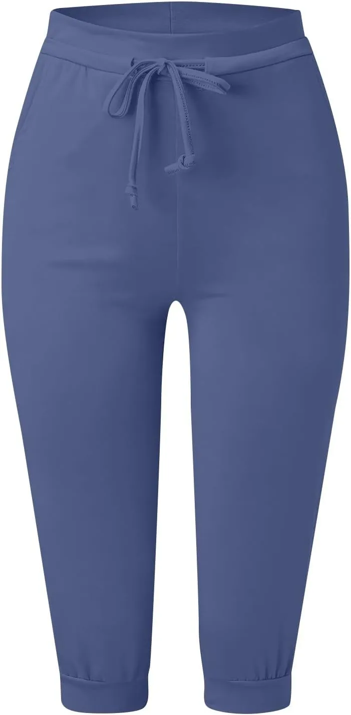 Capri Cargo Jogger Pants for Women 2024 Soft Casual Drawstrings Track Cuff Bottoms Capri Leggings Pockets
