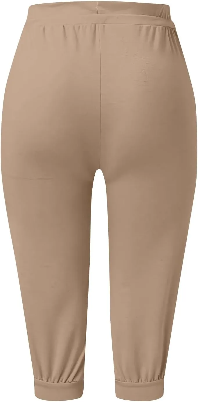 Capri Cargo Jogger Pants for Women 2024 Soft Casual Drawstrings Track Cuff Bottoms Capri Leggings Pockets