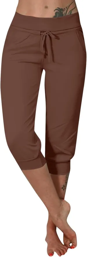 Capri Cargo Jogger Pants for Women 2024 Soft Casual Drawstrings Track Cuff Bottoms Capri Leggings Pockets