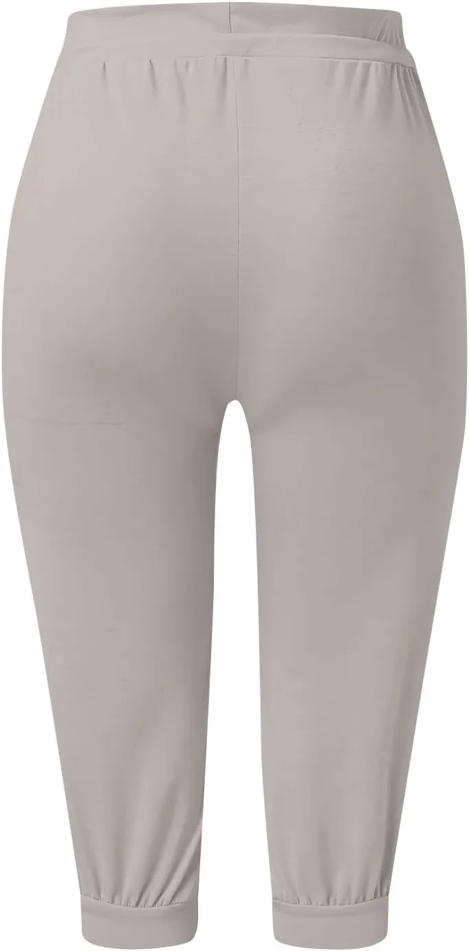 Capri Cargo Jogger Pants for Women 2024 Soft Casual Drawstrings Track Cuff Bottoms Capri Leggings Pockets