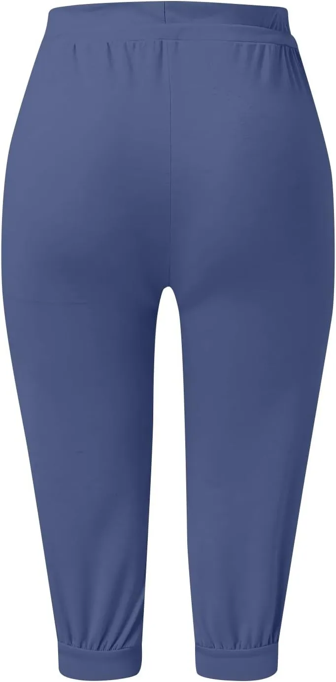 Capri Cargo Jogger Pants for Women 2024 Soft Casual Drawstrings Track Cuff Bottoms Capri Leggings Pockets