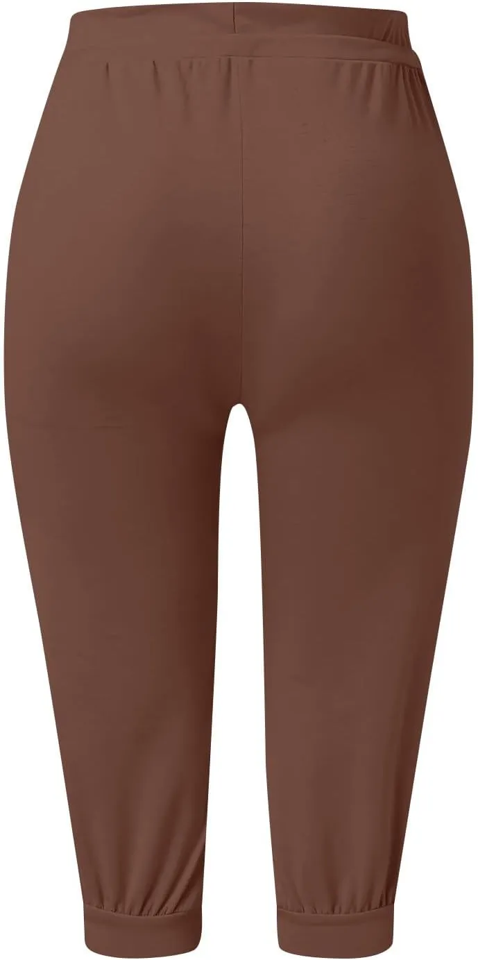 Capri Cargo Jogger Pants for Women 2024 Soft Casual Drawstrings Track Cuff Bottoms Capri Leggings Pockets