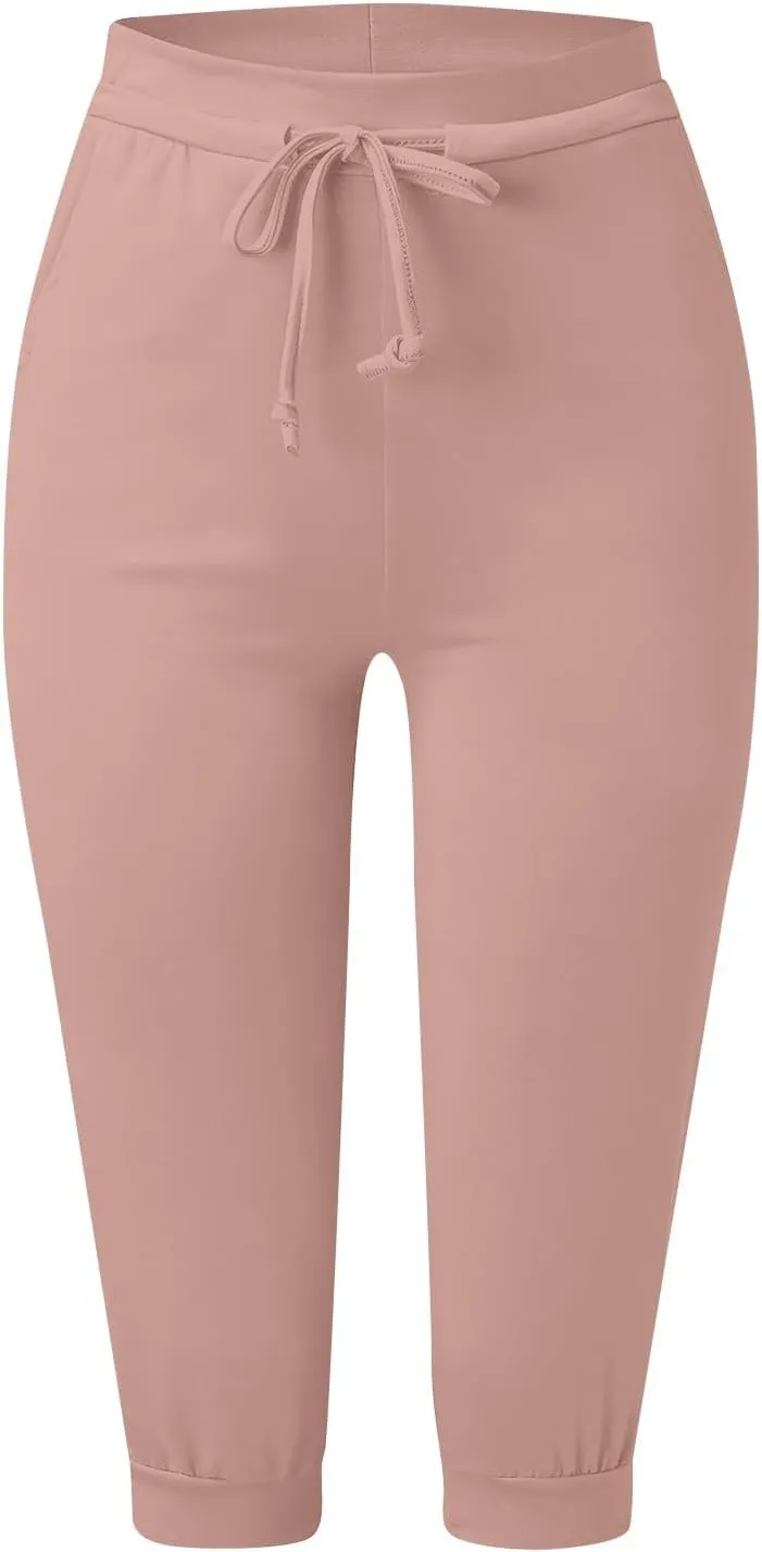 Capri Cargo Jogger Pants for Women 2024 Soft Casual Drawstrings Track Cuff Bottoms Capri Leggings Pockets
