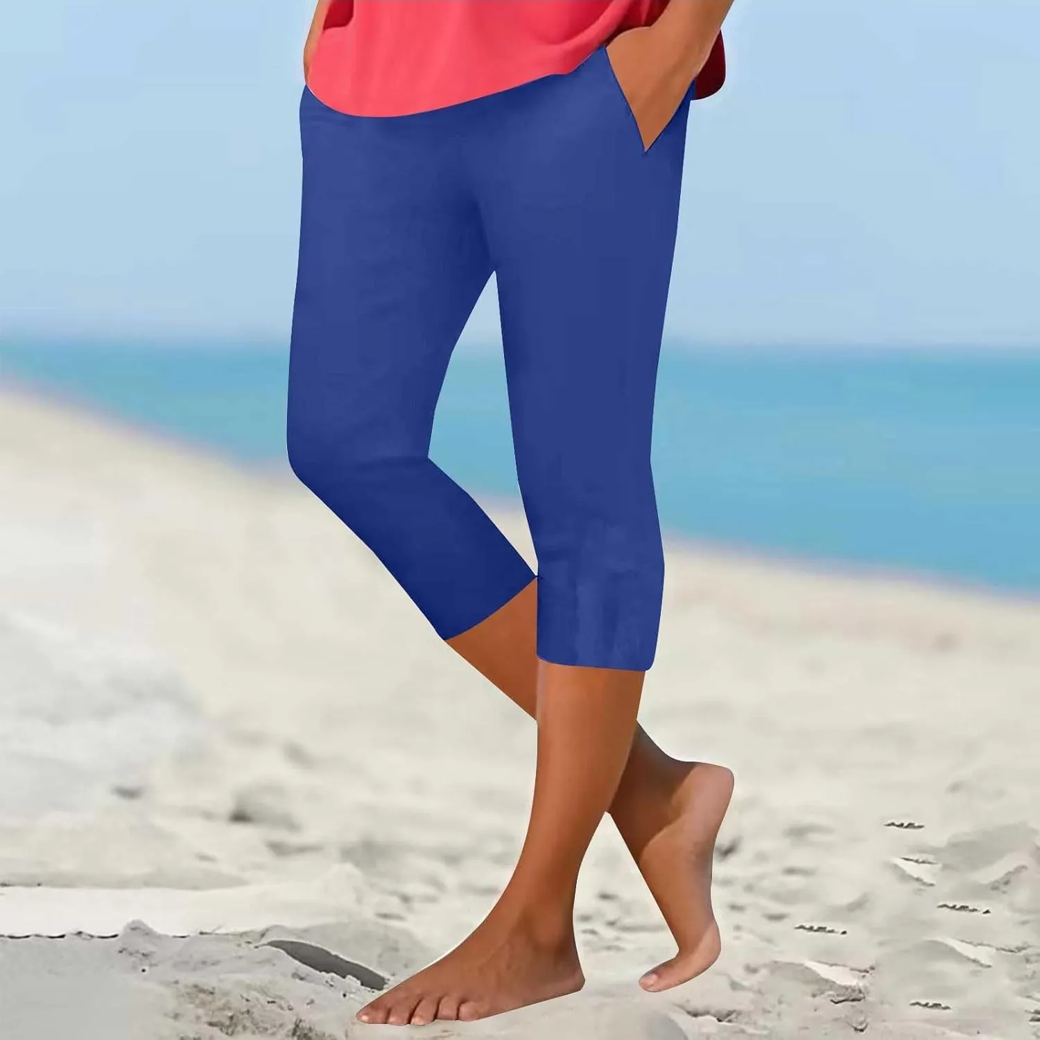 Capri Leggings for Women Summer High Waist Yoga Capris Soft Stretch Workout 3/4 Tight Pants Running Crop Trousers