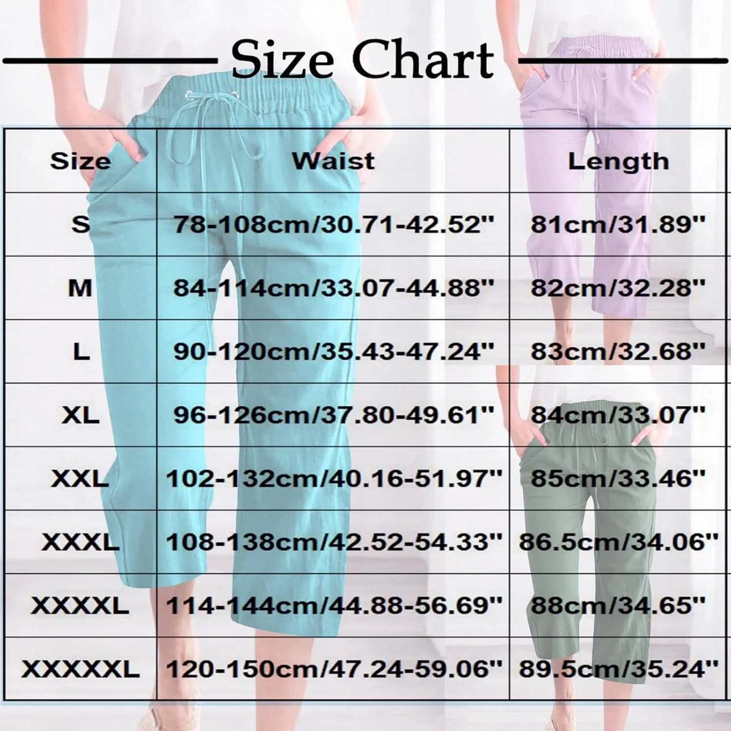 Capri Pants for Women Summer Casual Lounge Pants Cotton Linen Soft Drawstring Baggy Cropped Trousers with Pockets