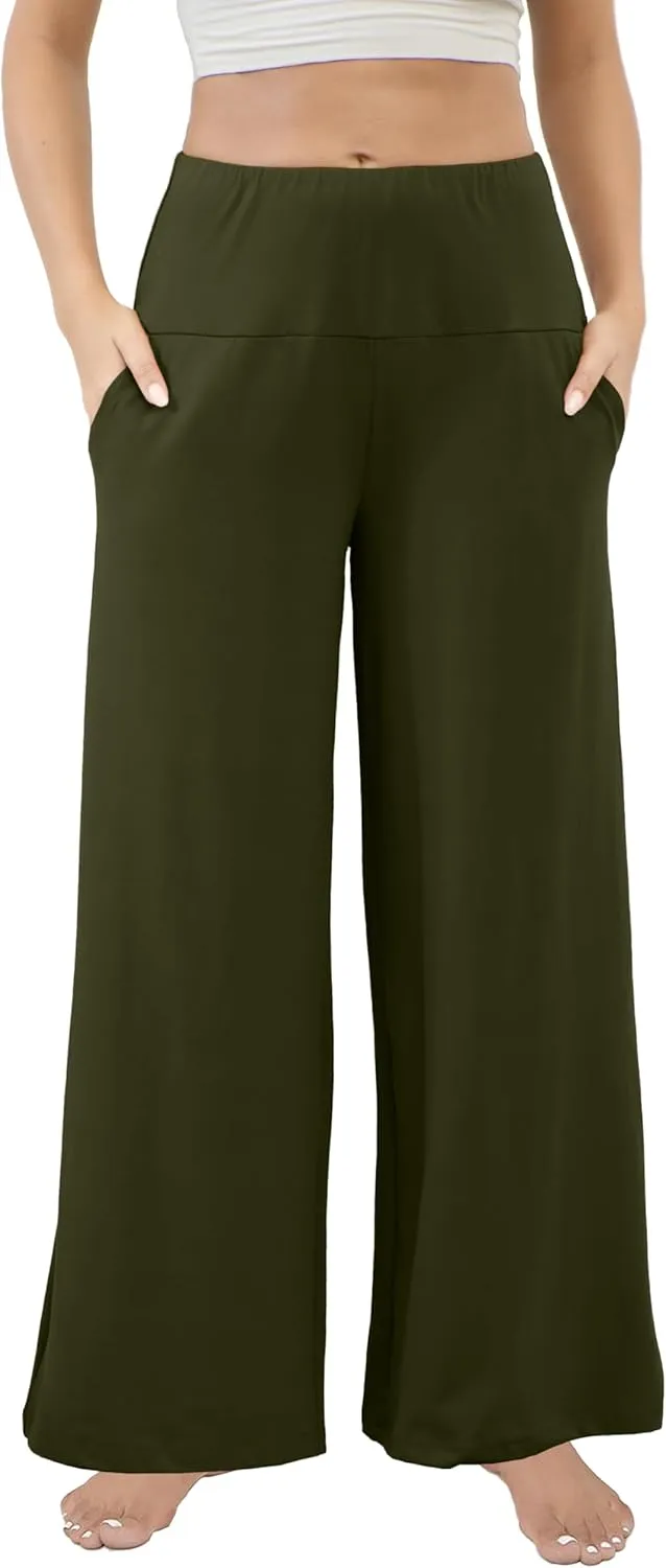 CHICASIMR Wide Leg Womens Pants High Waist Loose Flowy Comfy Lounge Stretch Soft Women Pants Casual Pants with Pockets