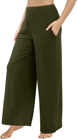 CHICASIMR Wide Leg Womens Pants High Waist Loose Flowy Comfy Lounge Stretch Soft Women Pants Casual Pants with Pockets