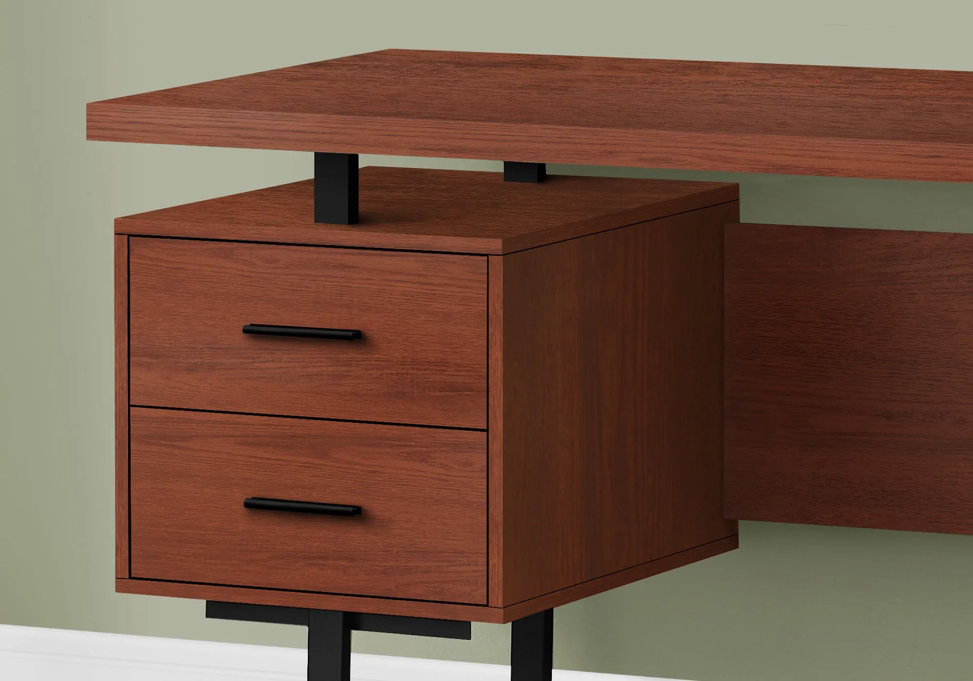 Computer Desk - 60"L / Cherry / Black Metal
