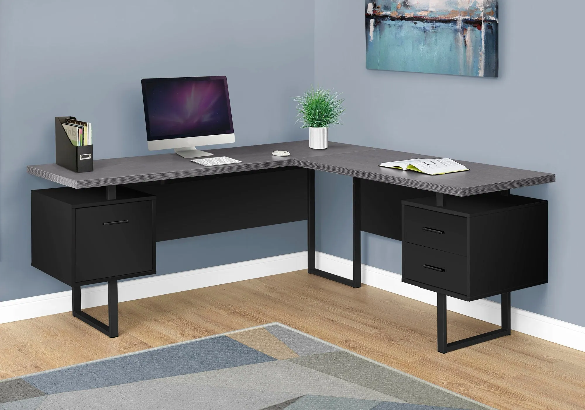Computer Desk - 70"L / Black / Grey Top Left/Right Facing