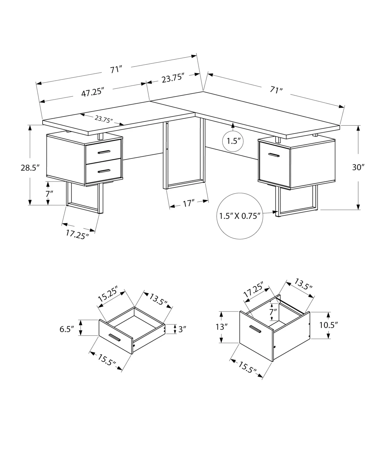 Computer Desk - 70"L / Black / Grey Top Left/Right Facing