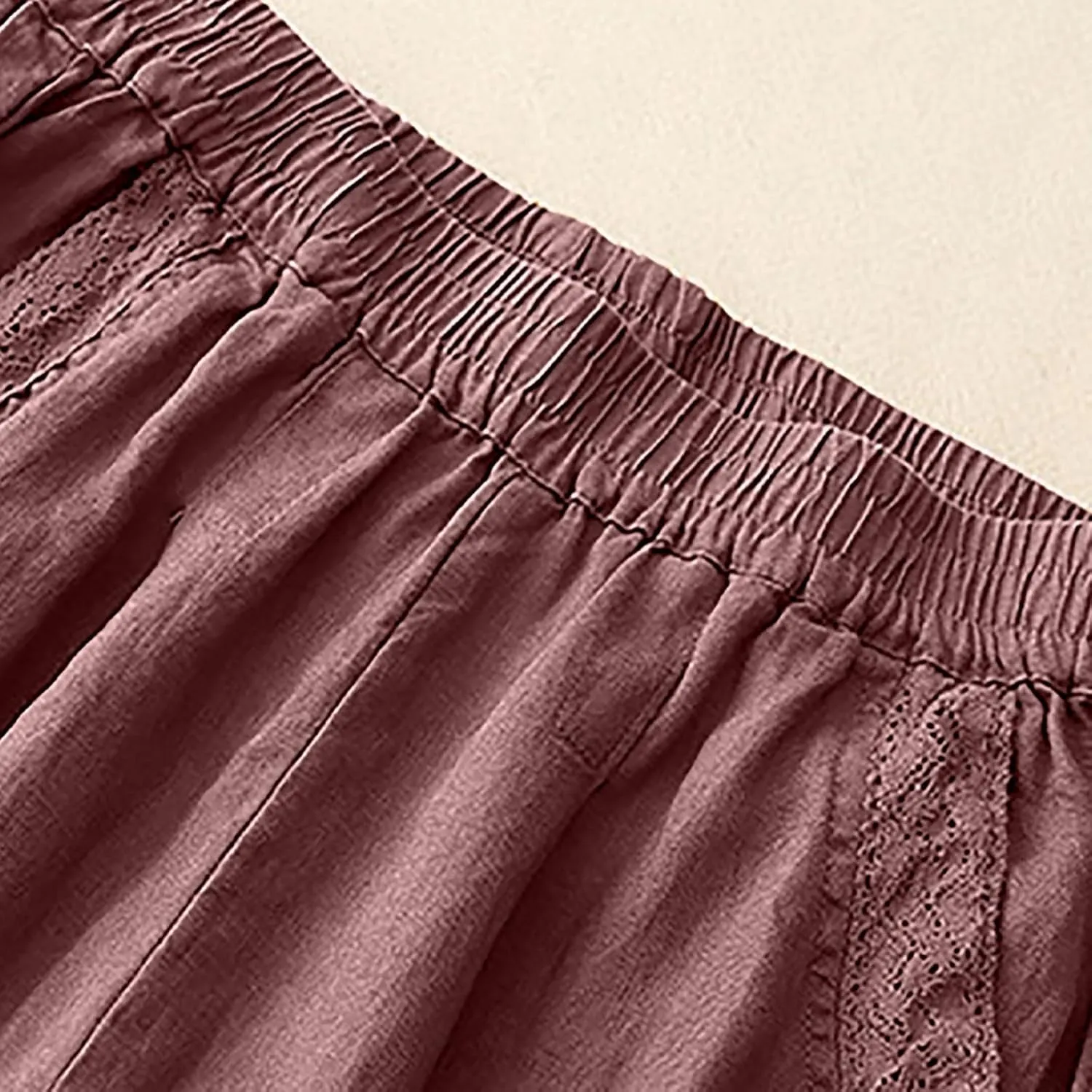 Cotton Linen Trousers Womens Solid Color Loose Straight Pants Casual Soft Lightweight Wide Leg Pants with Pockets