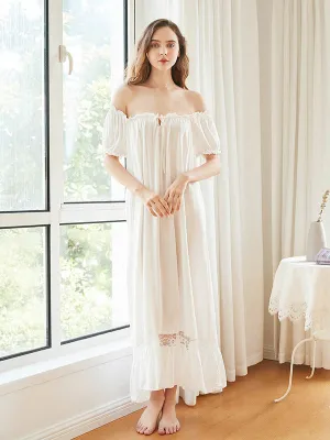 Cotton Off Shoulder Solid Nightgown
