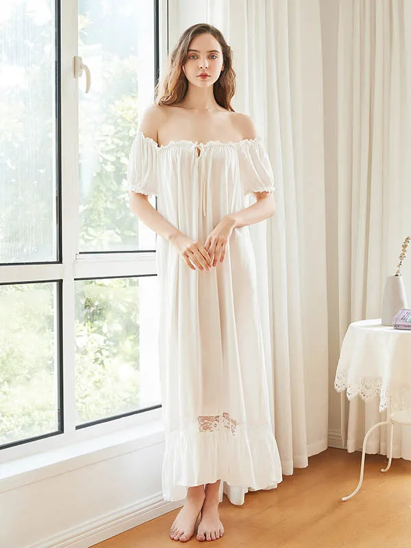 Cotton Off Shoulder Solid Nightgown