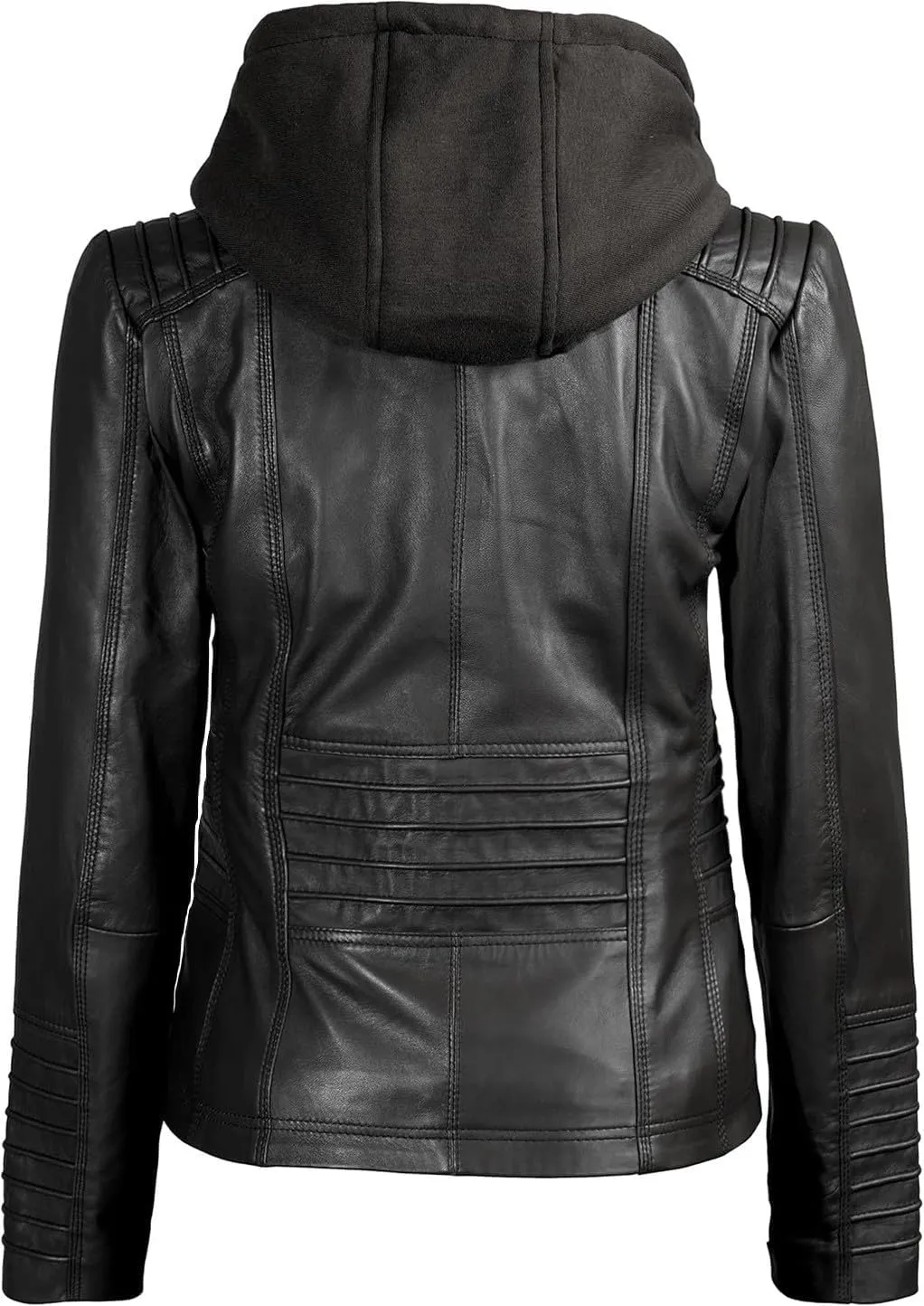 Decrum Womens Leather Jacket with Detachable Hood - Casual Real Lambskin Brown and Black Leather Jacket Women