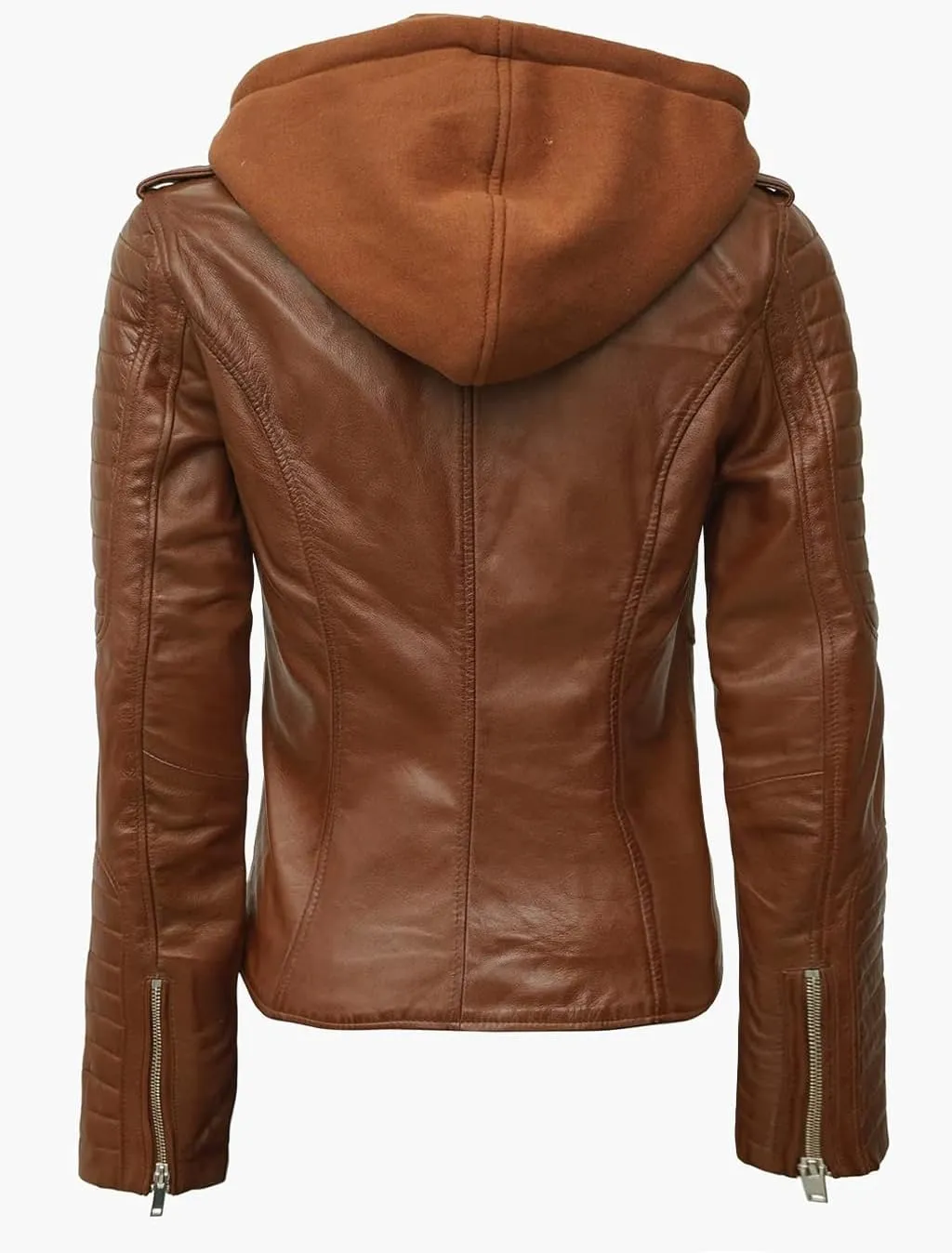 Decrum Womens Leather Jacket with Detachable Hood - Casual Real Lambskin Brown and Black Leather Jacket Women
