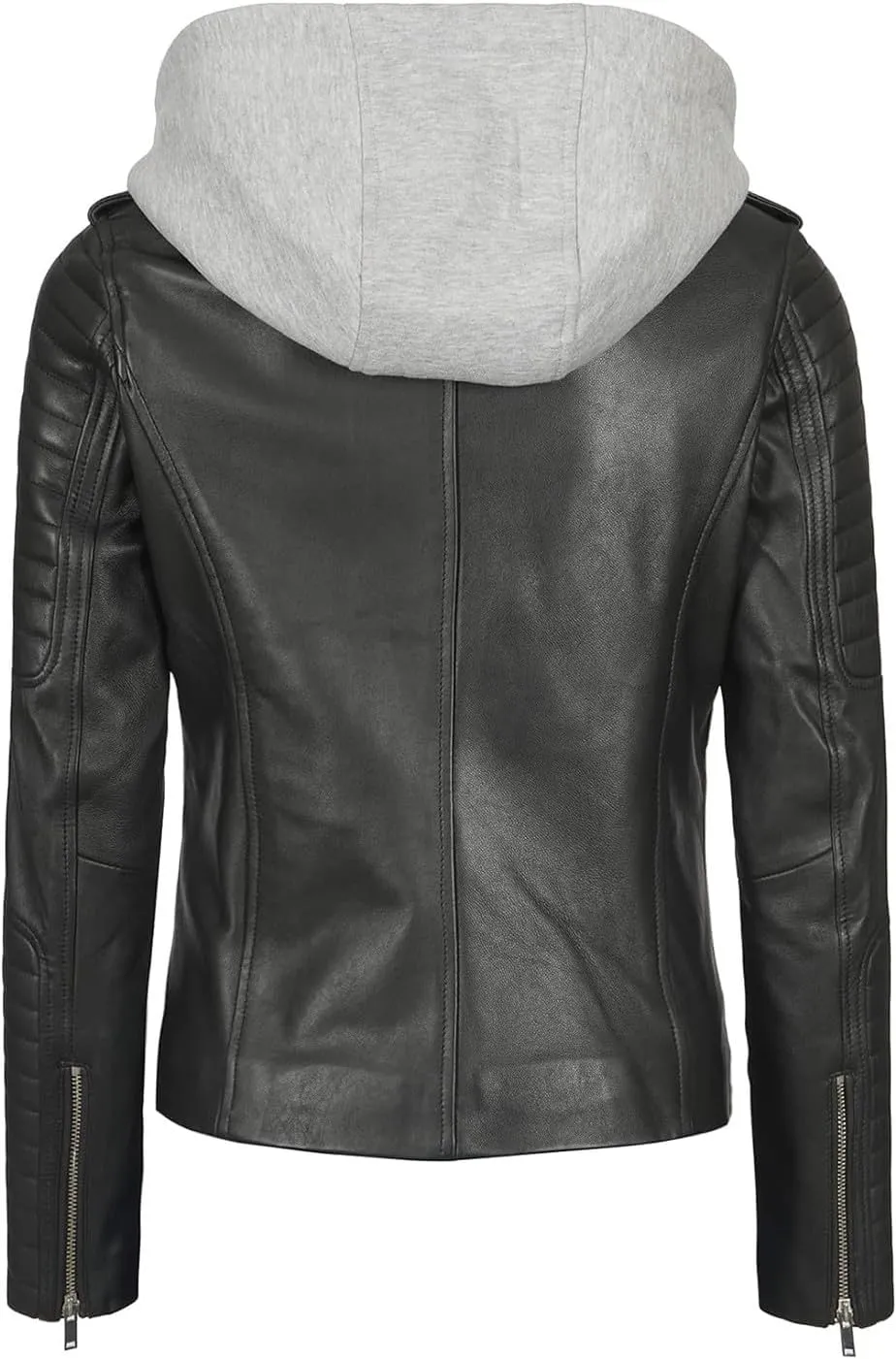 Decrum Womens Leather Jacket with Detachable Hood - Casual Real Lambskin Brown and Black Leather Jacket Women