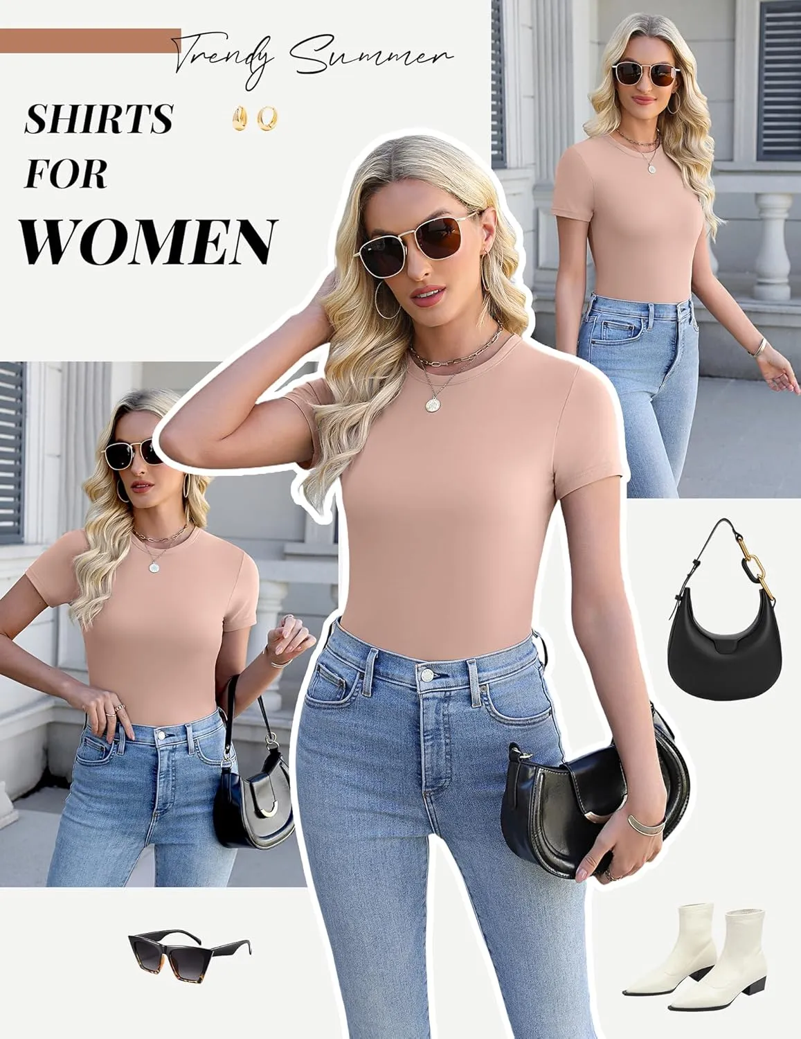 Ekouaer Womens Basic Tee Shirts 3 Pack Short Sleeve Crew Neck Thermal Underwear Tops Base Layer