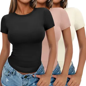 Ekouaer Womens Basic Tee Shirts 3 Pack Short Sleeve Crew Neck Thermal Underwear Tops Base Layer