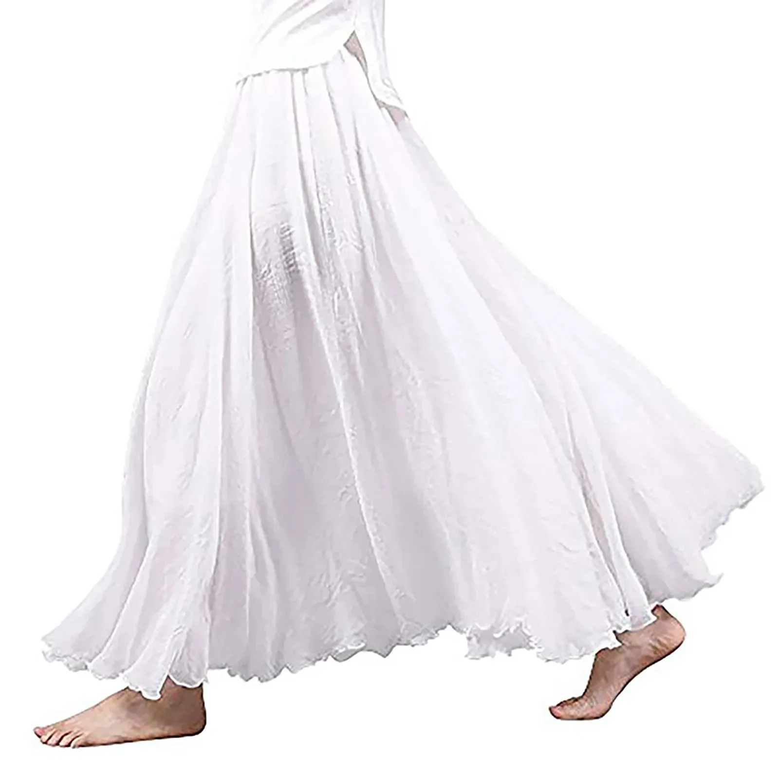Elegant Women's Linen Boho Loose Fresh Nature Green Bohemian Style Swing Hem Holiday Wear Summer Skirt