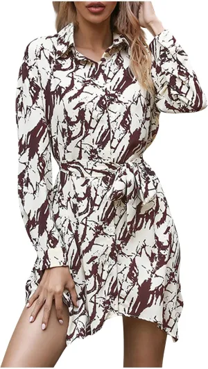 Fall Midi Dresses for Women 2024 Casual Long Sleeve V Neck Button Down Belted A Line Flowy Ruffle Maxi Shirt Dress