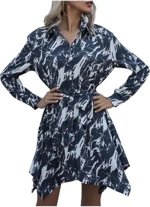 Fall Midi Dresses for Women 2024 Casual Long Sleeve V Neck Button Down Belted A Line Flowy Ruffle Maxi Shirt Dress