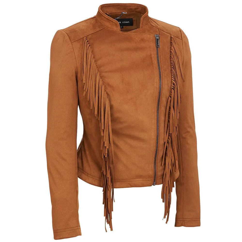 Fringed Faux Suede Jacket  Cognac Brown
